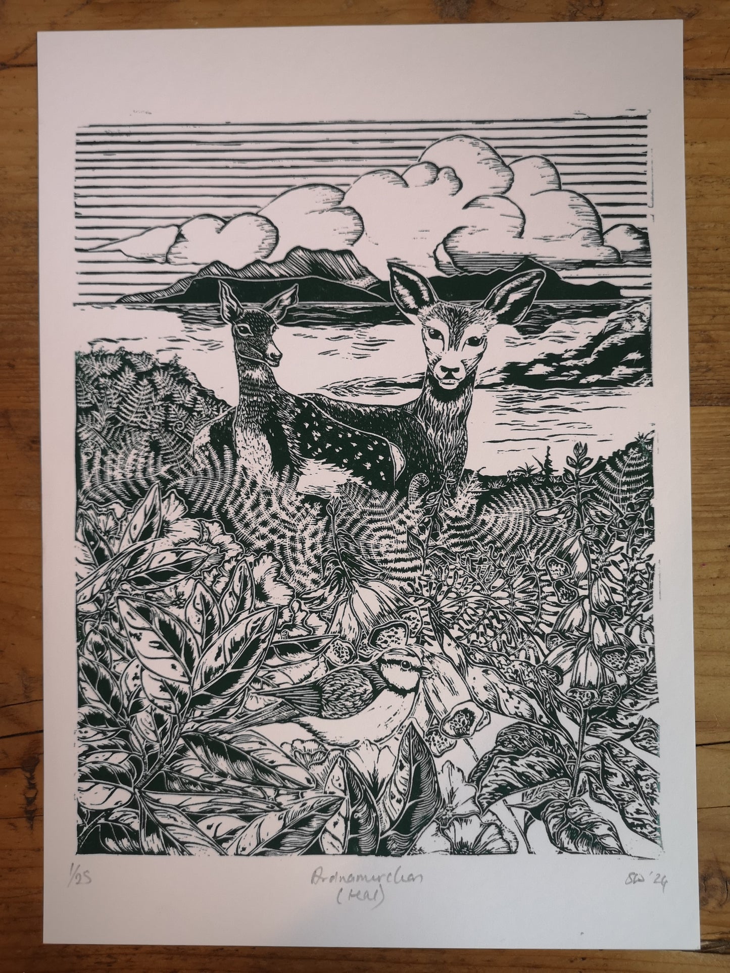 Linoprint - 'Ardnamurchan' in dark teal