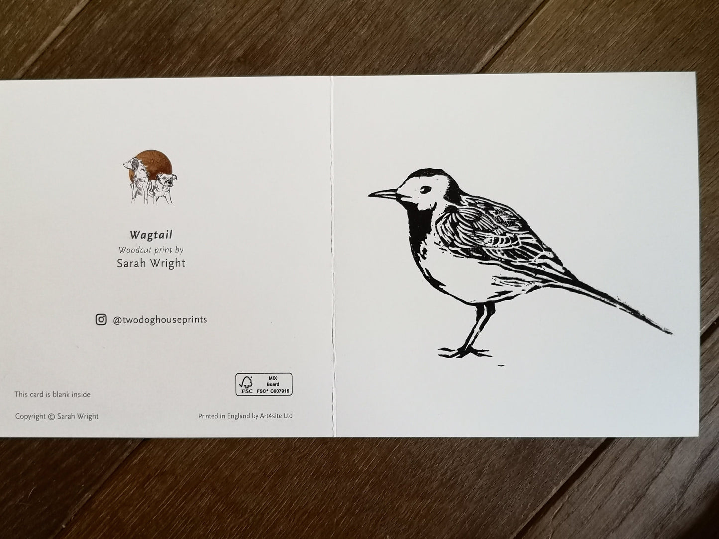 Wagtail woodcut print card