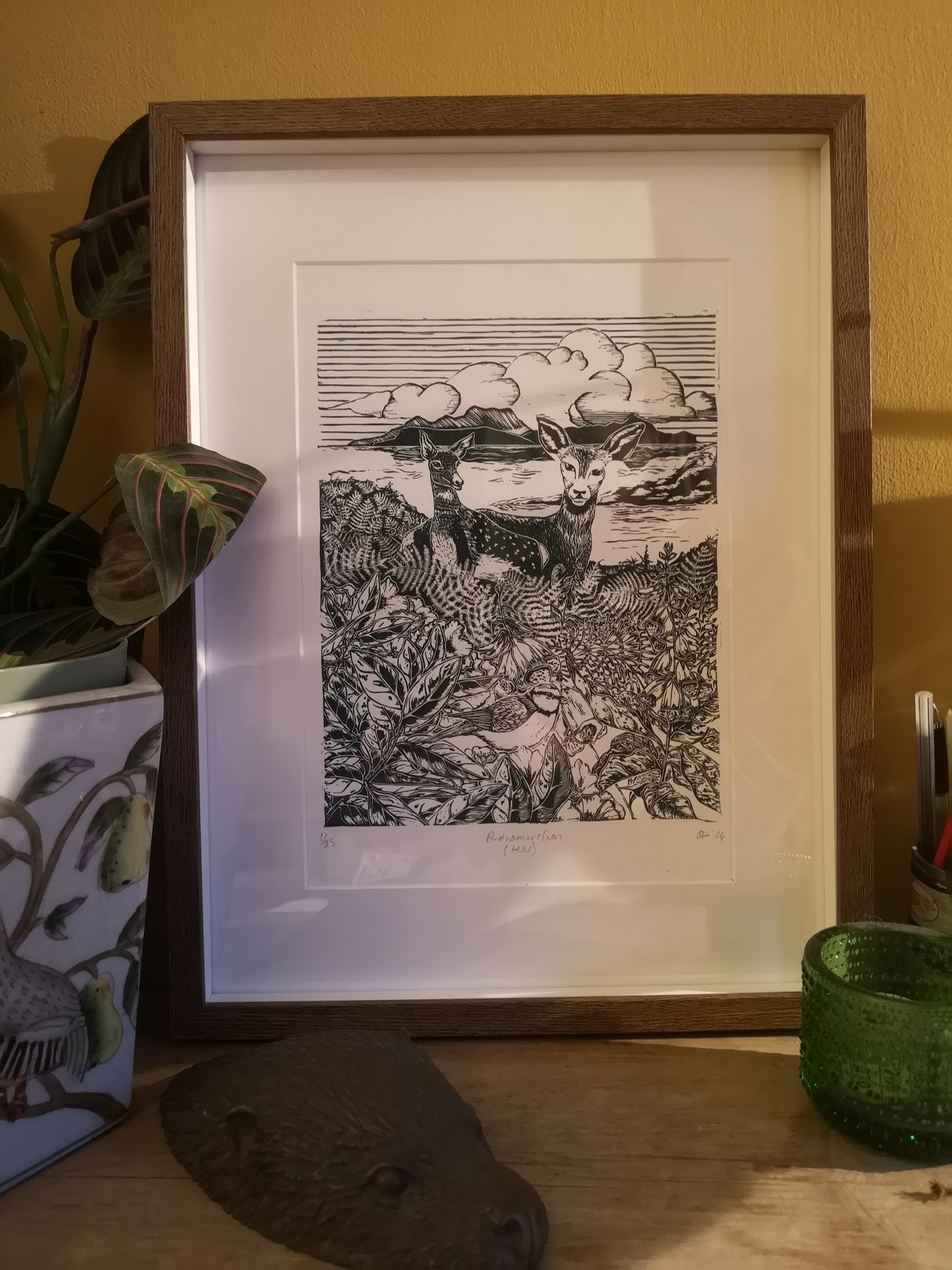 Linoprint - 'Ardnamurchan' in dark teal