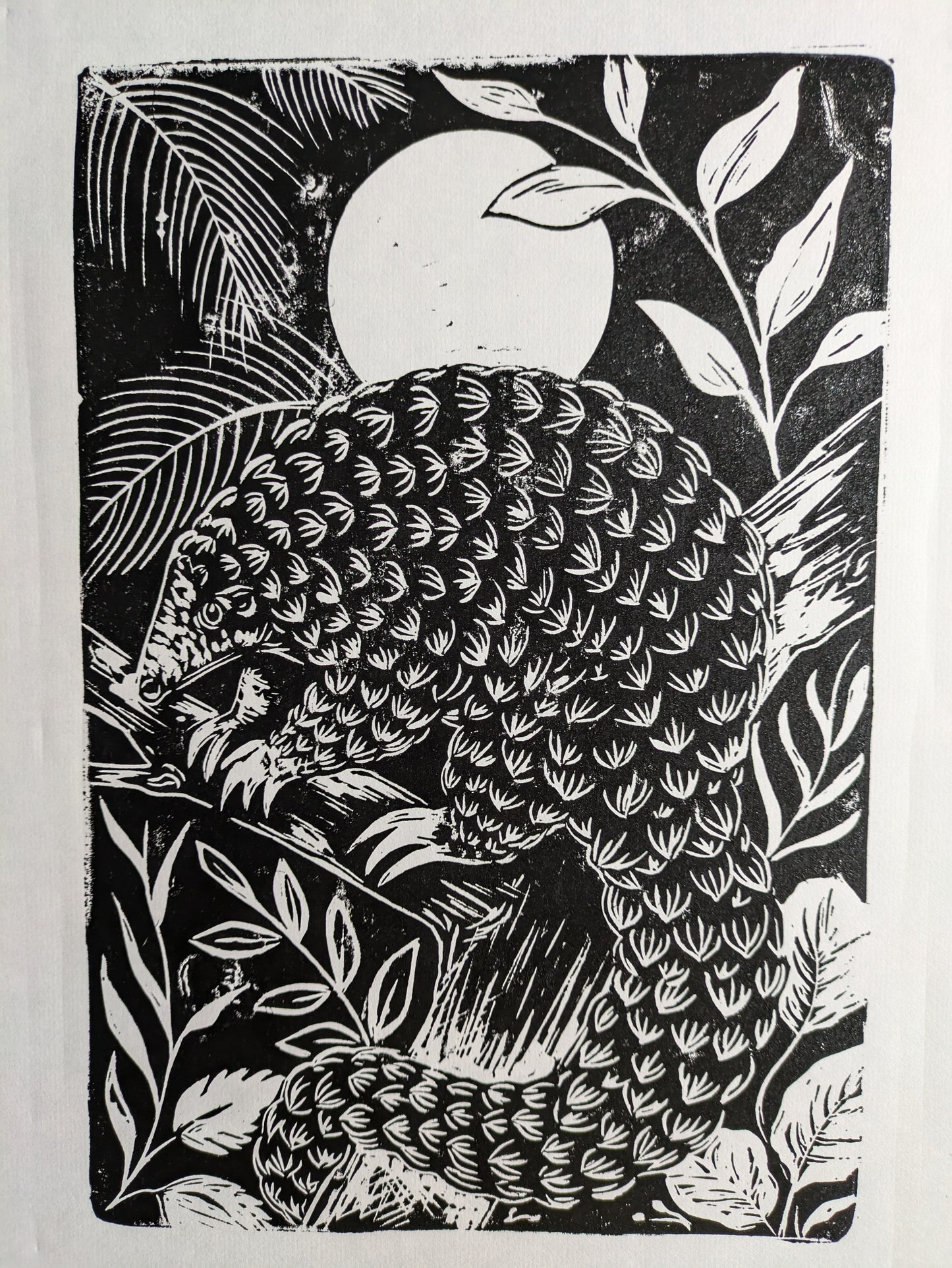 Tree Pangolin linoprint (Original, hand-printed)
