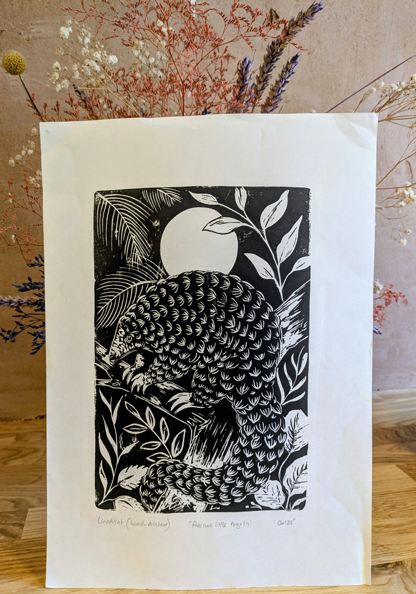 Tree Pangolin linoprint (Original, hand-printed)