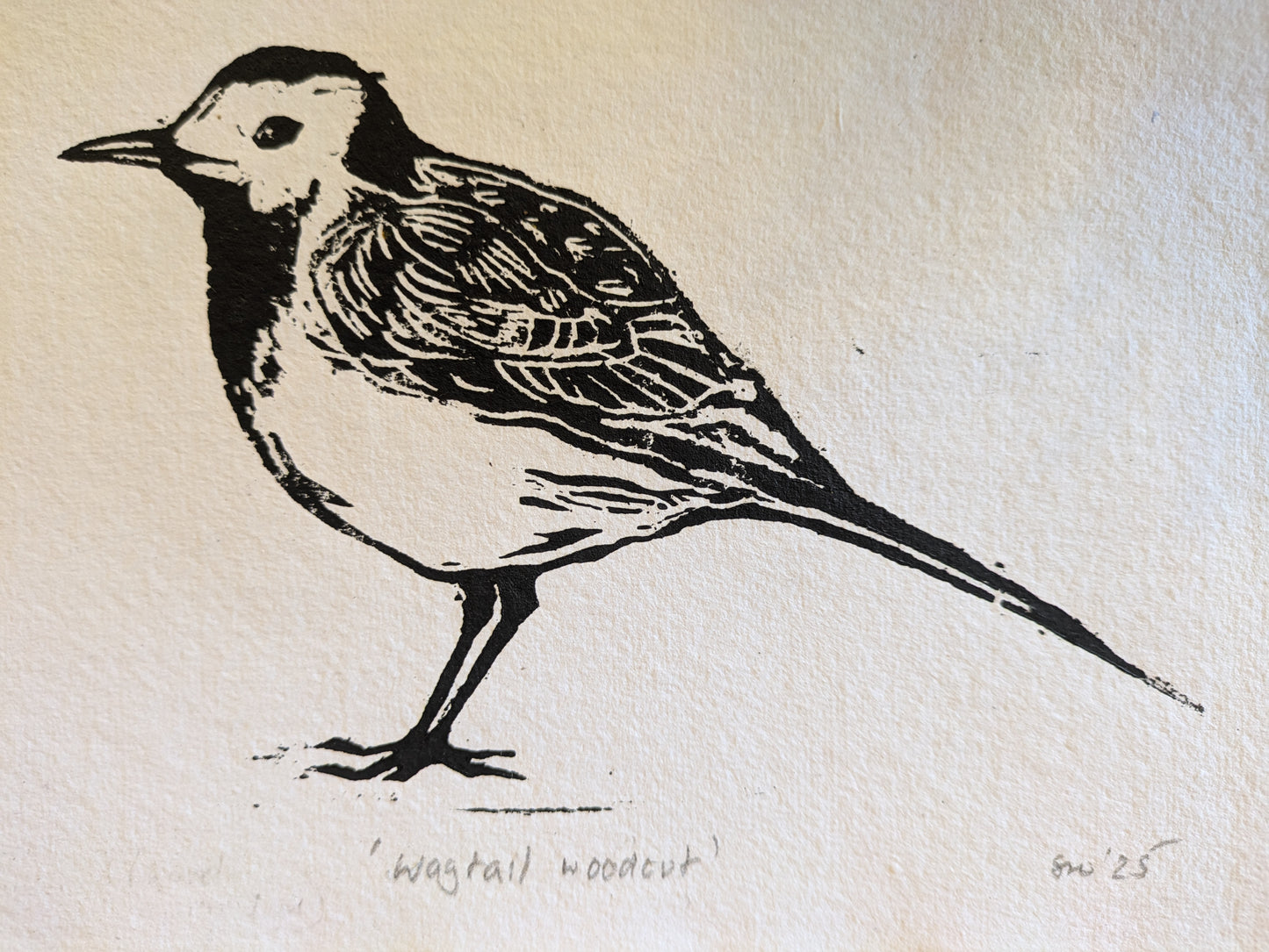 Wagtail woodcut (Original, hand-printed)
