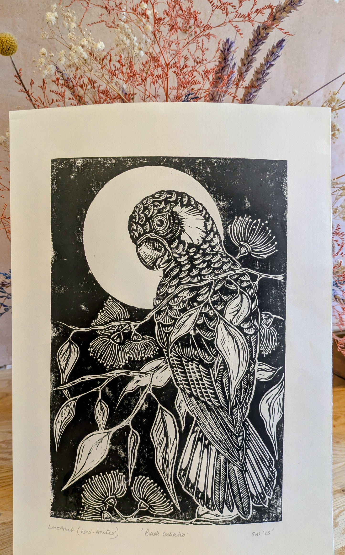 Black Cockatoo linoprint (Original, hand-printed)