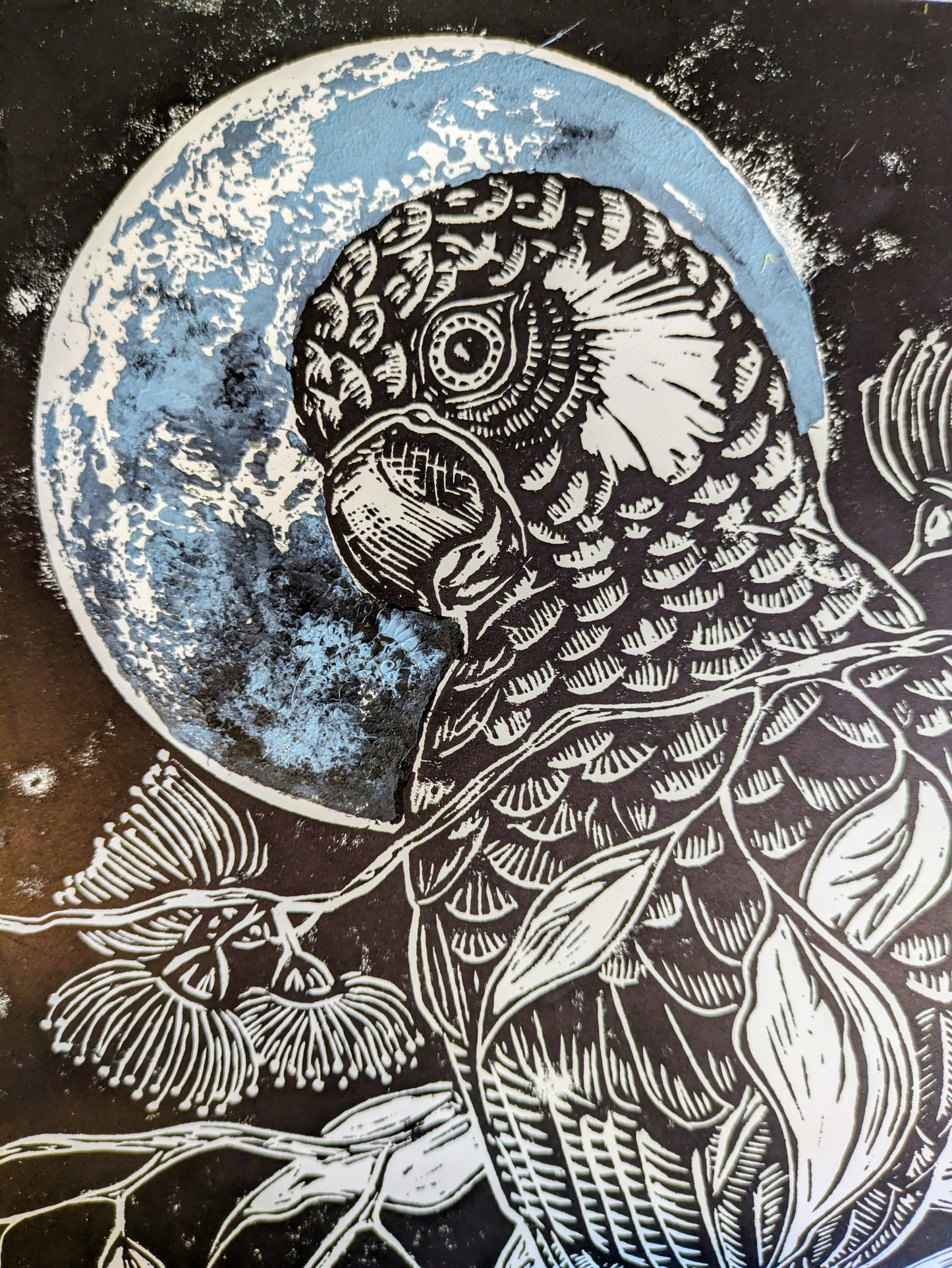 Black Cockatoo linoprint (Original, hand-printed)