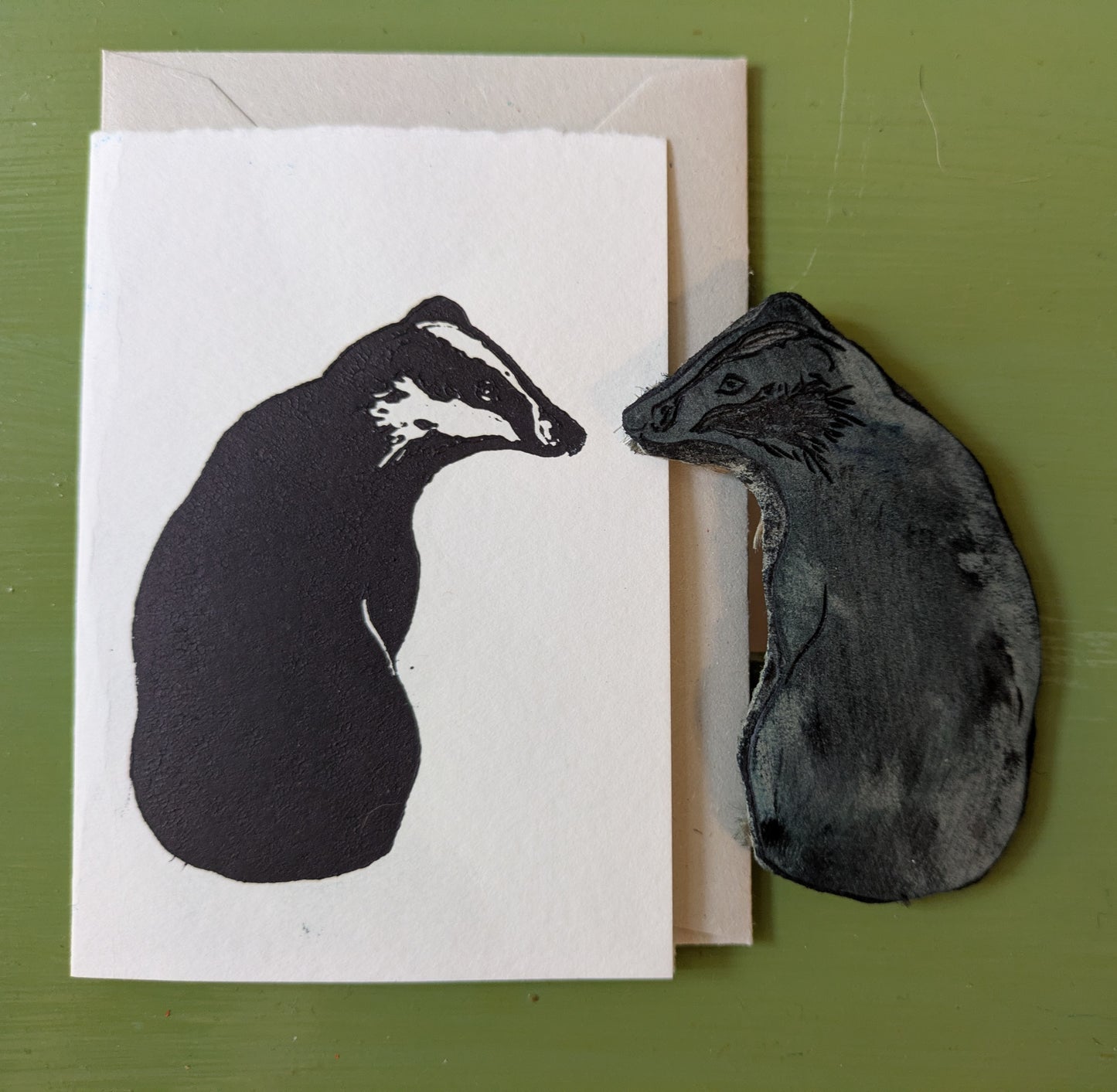 Tiny badger card (handprinted)