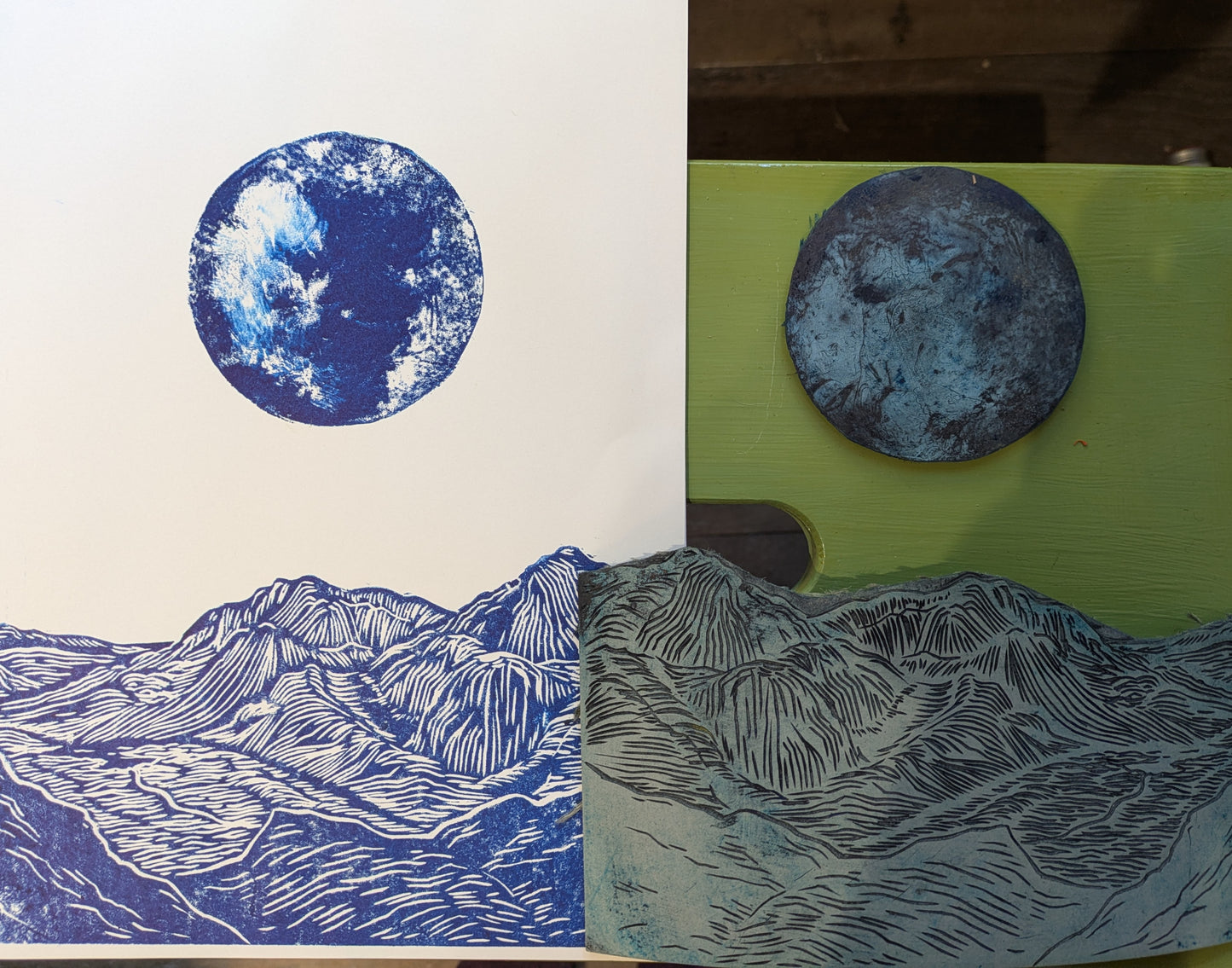 To the Hills linoprint (original, hand-printed)