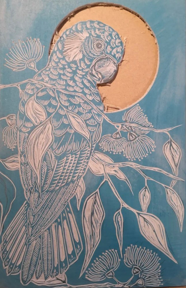 Black Cockatoo linoprint (Original, hand-printed)