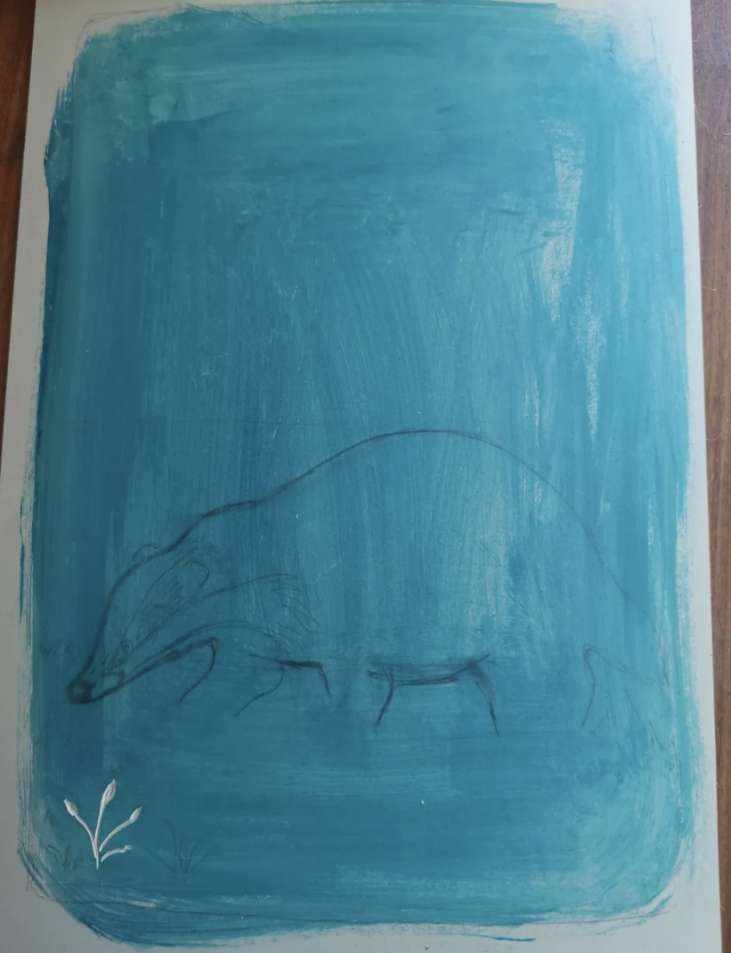 Badger and moon linoprint (Original, hand-printed)