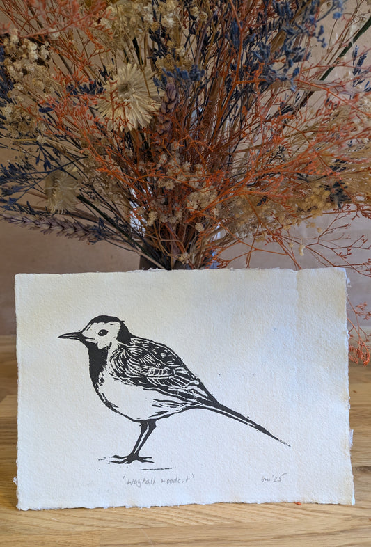 Wagtail woodcut (Original, hand-printed)
