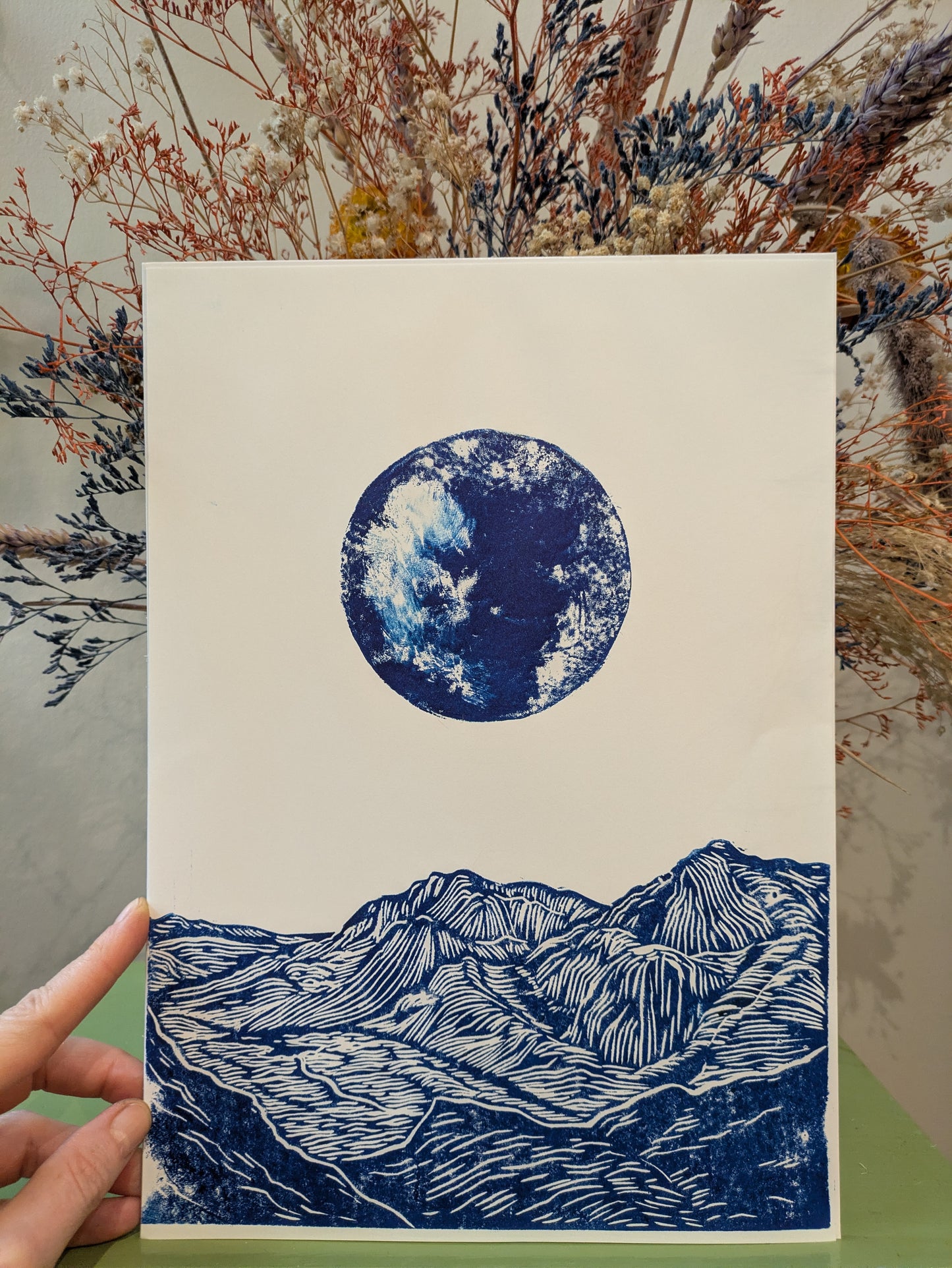 To the Hills linoprint (original, hand-printed)