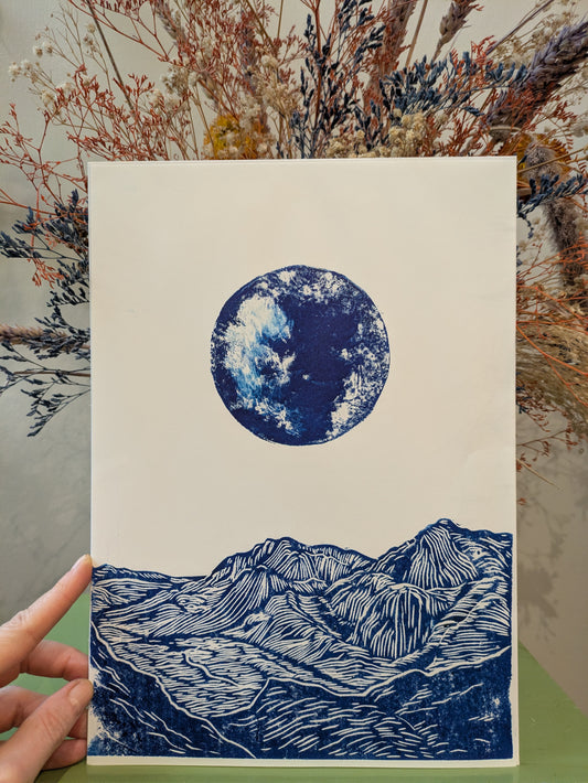 To the Hills linoprint (original, hand-printed)