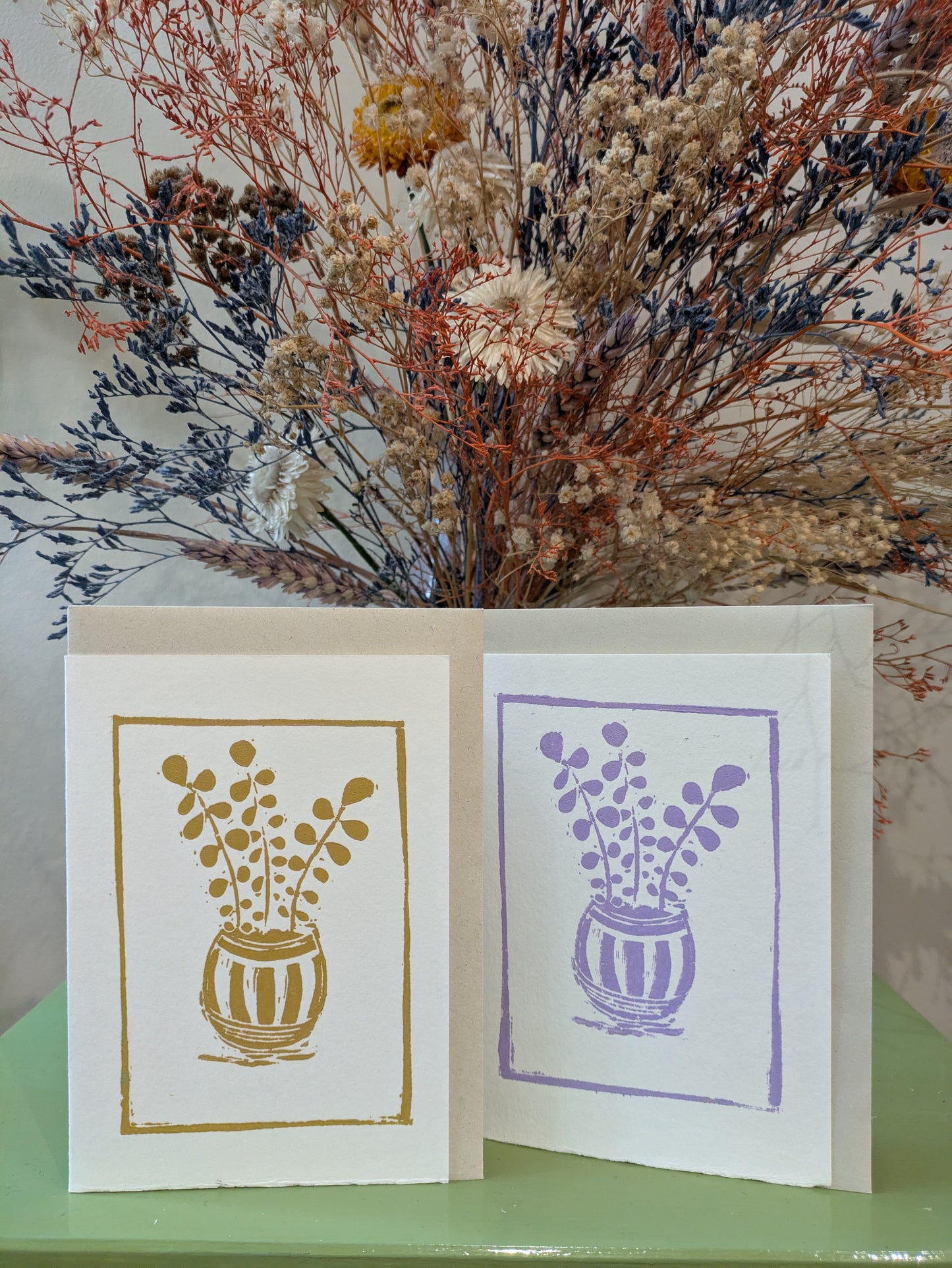 Pot plant linoprint card