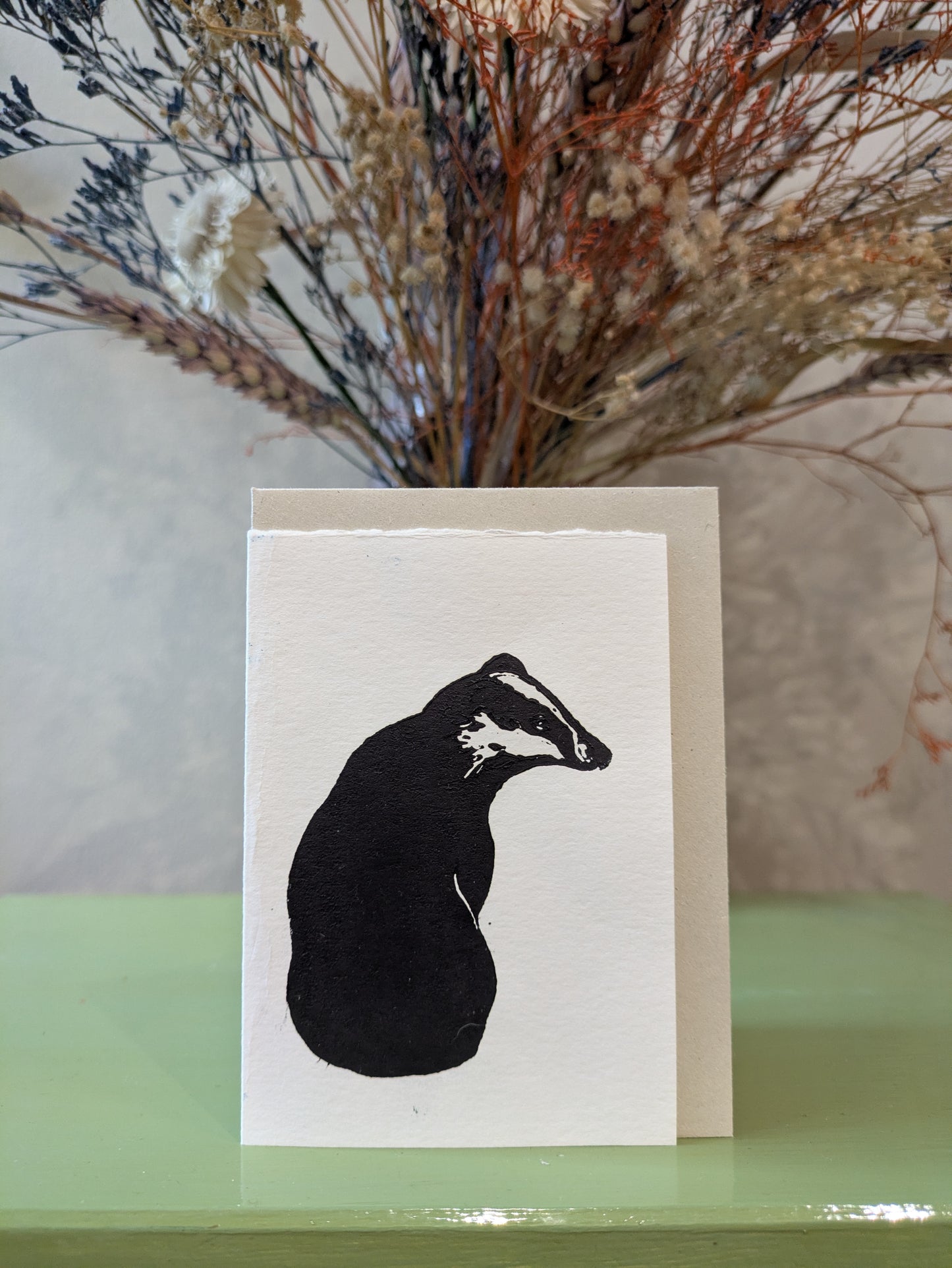 Tiny badger card (handprinted)