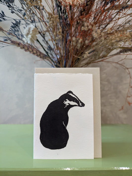 Tiny badger card (handprinted)