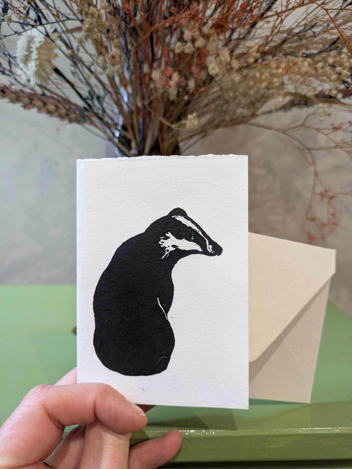 Tiny badger card (handprinted)